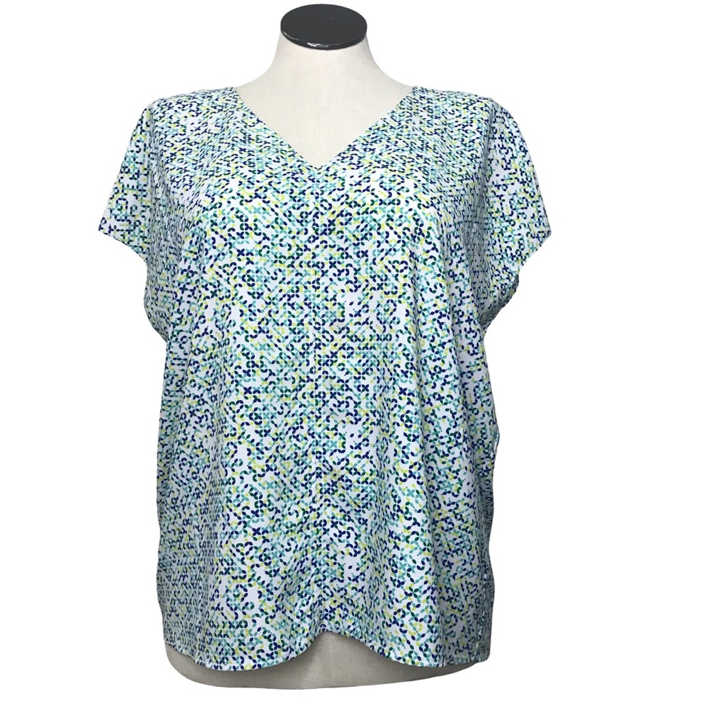 Hilary Radley Sleeveless Top Women’s Size XL Color White Print Multicolor V-Neck